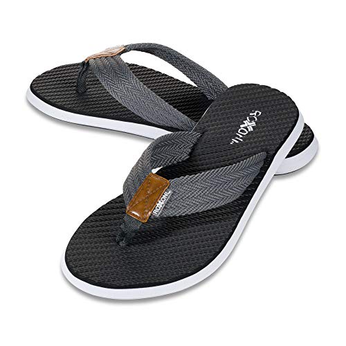 Roxoni Men Flip Flop Beach Sandals Indoor Outdoor Flip Flops Thong Men Flip Flops Comfortable Pool Beach Sandals for Men Black 12