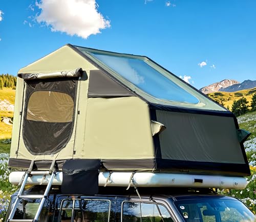 YOLENY Inflatable Rooftop Tent, Multi-Purpose SUV Tents with Air Cushion, 2 TPU Skylights, Telescopic Ladder & Extended Canopy, Full Dull Poly Textured Oxford, Easy Set-up for Camping