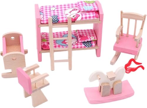 Adorable casa de muñecas de madera muebles de habitación de los niños conjunto de casa de muñecas de juguete muebles de madera juguete habitación de