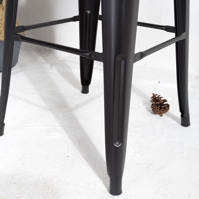 Lot de 4 tabourets de Bar en métal Noir Mat Style Industriel - avec Dossier - Hauteur 66cm