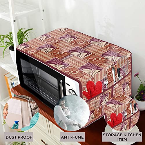Image of PVC Waterproof 3-Layered Microwave Oven Top Cover With 4 Utility Pockets Suitable for Upto 30 Liter (Color- Maroon, Size-36x14 Inches Inches)