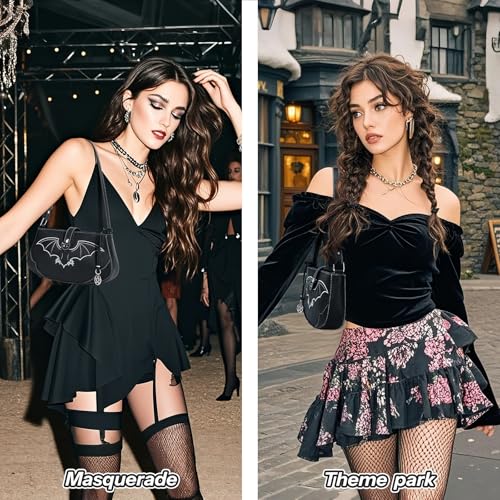 Bat Goth Mini Purse for Women Y2k Small Shoulder Bag with Star Cham4