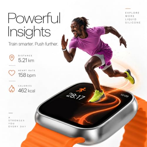 Image of Vaku Luxos Premium Bluetooth Calling Smartwatch with 1.99 inch HD Screen, Heart Rate & ECG Monitor, Sleep Tracker, 10+ Sports Modes, Unlimited Watch Faces, Smart Notifications, Silicone Strap - Orange