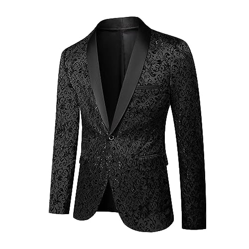 Cloudstyle Mens Floral Jacquard Dress Suit Jacket 1 Button Print Tux Blazer Sport Coat