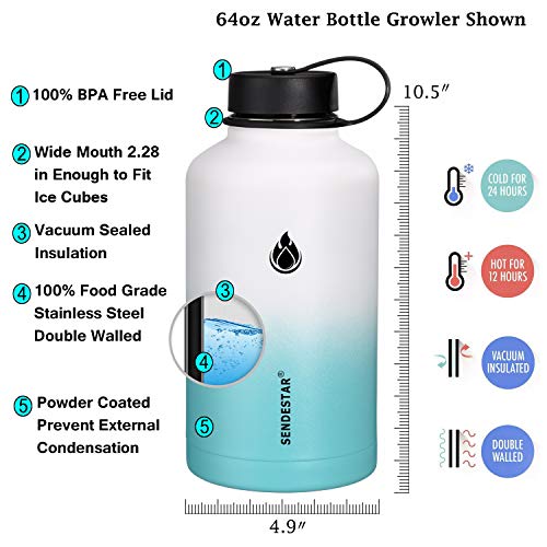 image for SENDESTAR 64 oz Water Bottle Double Wall Vacuum Insulated Leak Proof S