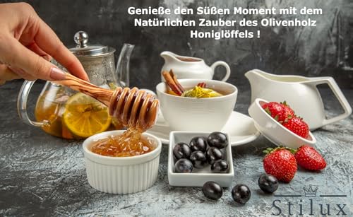 Stilux® Honiglöffel aus Olivenholz, 15 cm Honigheber Honignehmer von Honig & Sirup, Honigspirale Dosierer tropf- und kleckerfrei aus echtem Olivenbaum Holz, Praktischer Helfer für Honig Liebhaber