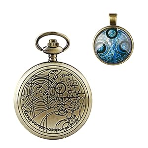 Tiong Doctor Who Pocket Watch with Bronze Case Quartz Full Hunter White Dial and Chain Mens Retro Dr Who Necklace…