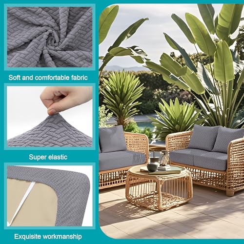 Image of BIETYONE 12Pcs Stretch Patio Cushion Covers,Outdoor Couch Covers Replacement,Outdoor Couch & Sofa Slipcovers,for Patio Furniture Cushion Covers,Washable Reusable Furniture Protector (Grey,Cover Only)
