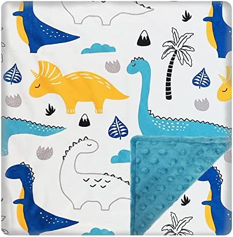 Baby Blanket for Boys Girls (DinosaursPrinted, 30"x40") with Double Layer Dotted Backing Soft Plush Minky Blanket for Toddlers Newborn