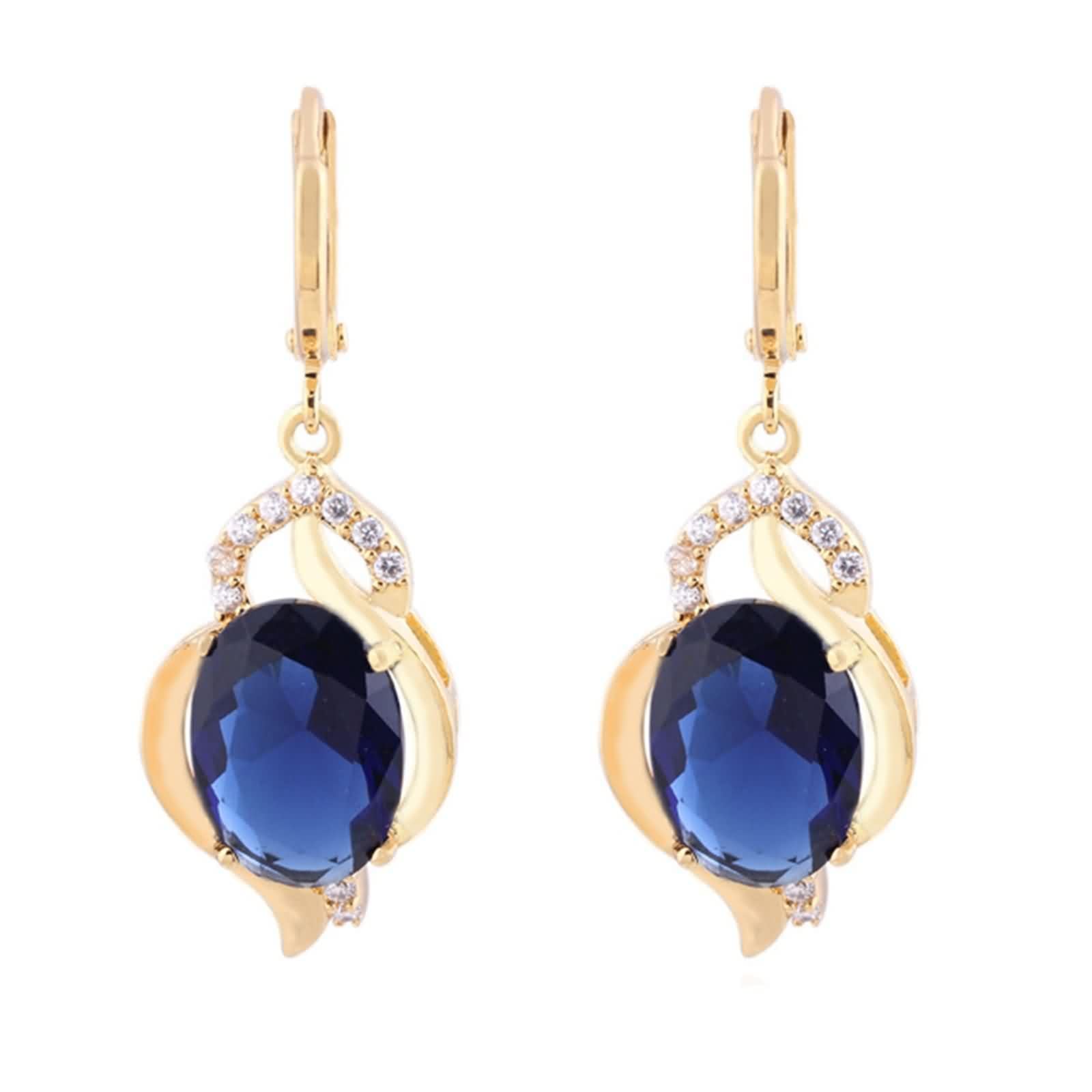 KnSam Pendientes de aro para mujer con diseño de laboratorio, color azul y dorado au750, corte ovalado, oro amarillo de 18 quilates, pequeños con laboratorio, diamantes auténticos, oro