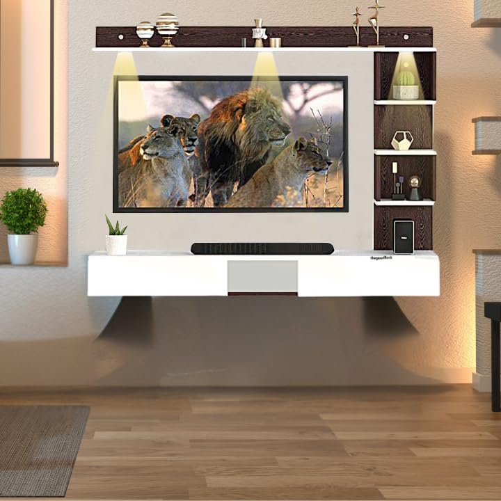 hdhmr 32 to 65 inches wall tv entertainment unit cabinet stand showcase drawer and lights panel| 7 years warranty | termite and water resistant