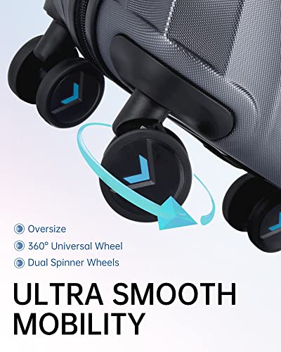 BAGSMART Carry On Luggage, 2 Piece Luggage Sets, PC Hardside Suitcase Airline Approved, 20 Inch Luggage with Spinner Wheels, Travel Luggage Hard Shell Suitcases Set with Duffle Bag for Men Women, Grey4