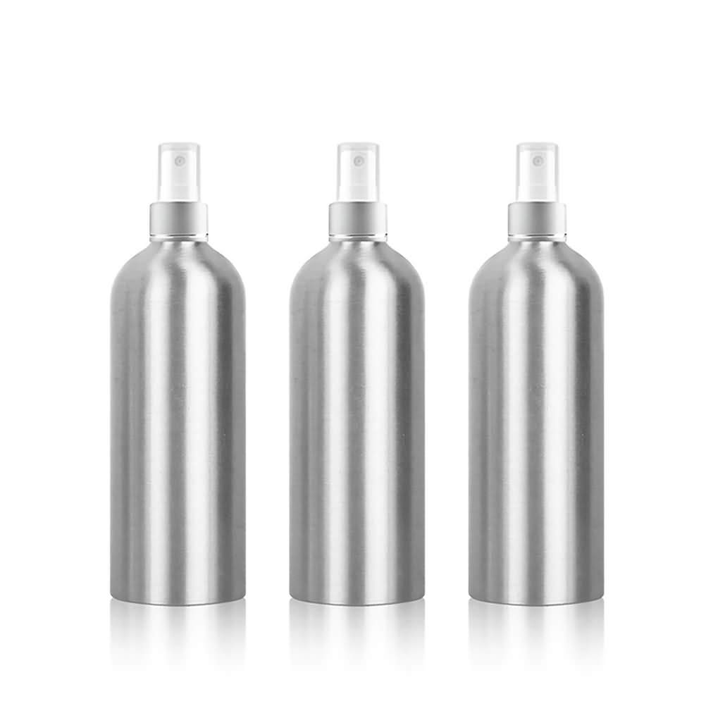 bubussv (3 Pcs) 500ml Aluminium Empty Refillable Dispensers Silver Mist Spray Bottles for Perfume Body/Hair/Face/Room Spray with Silver Pump