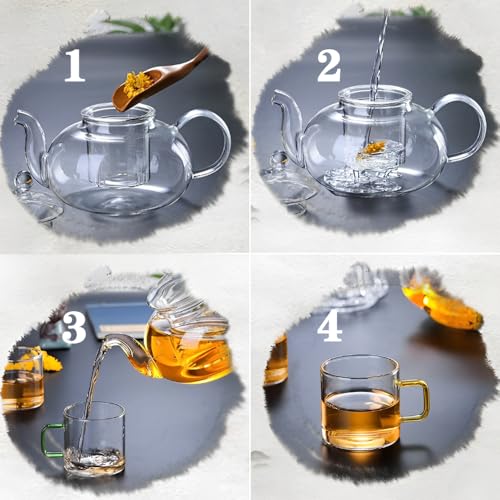 Cylora Teekanne 1L, Teekanne Glas mit Einem Abnehmbaren Teesieb, Klar, Hitzebeständig, Blumentee, Kräutertee und Teebeuteln, Borosilikatglas Glaskanne, Einfache Reinigung