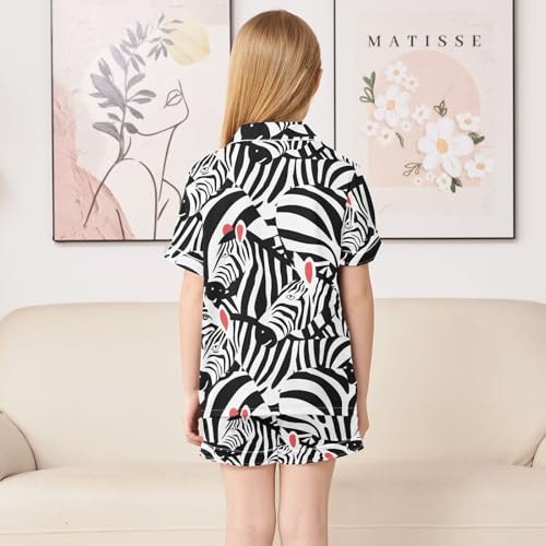 ALAZA Zebra Animal Black White Satin Pajamas Set Short Sleeve Button Down Sleepwear Summer Pjs 2 Piece4