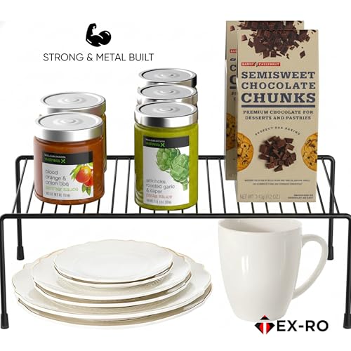 Image of TEX-RO Kitchen Shelf Organizer | Cabinet Shelf Riser for Storage | Cupboard Organizer Rack for Kitchen | Under Cabinet Storage for Plates, Bowls, Spices - Metal Wire Rack, Pack of 2