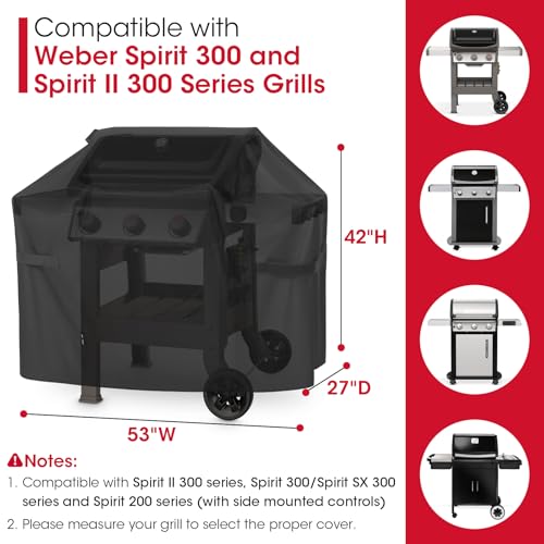 Image of Unicook 53 Inch Grill Cover for Weber Spirit II 300 and Spirit 300 Series, Heavy Duty Waterproof Outdoor BBQ Cover, Fade Resistant Weatherproof Gas Grill Protector, Compared to Weber 7139