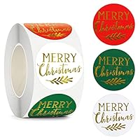 500 Pcs Merry Christmas Round Stickers - 1.5 Inch Gold Foil Roll Labels, Self Adhesive for Envelopes, Presents, Crafts, Decor