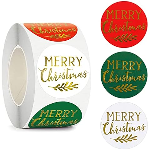 500 Pcs Christmas Stickers Round Merry Christmas Sticker 1.5 inch Christmas Stickers Gold Foil Roll Christmas Labels Self Adhesive Stickers Christmas Envelope Seal Stickers for Presents Crafts Decor Cover
