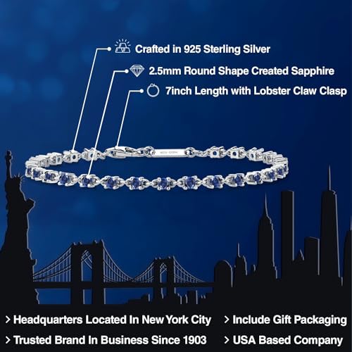 Gem Stone King Blue Created Sapphire Tennis Bracelet for Women in 925 Sterling Silver | 1.76 Cttw | Round: 2.5MM | Gemstone September Birthstone | 7 Inch2