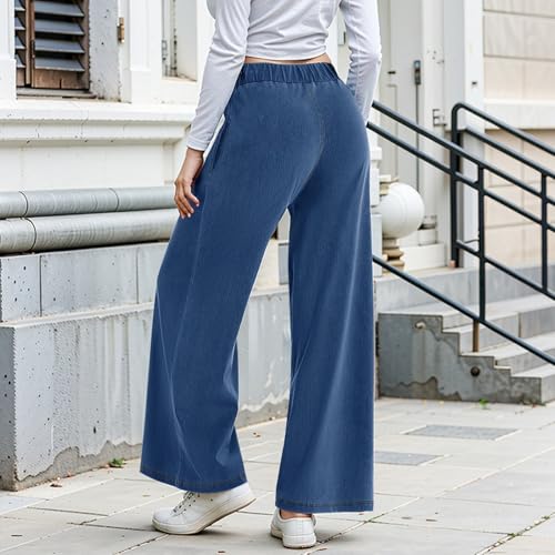 fanmpghleoo Wide Leg Jeans Woman Elastic Waist Pull On Baggy Jeans Summer Casual Lightweight Denim Pants Loose Cowgirl Pants4