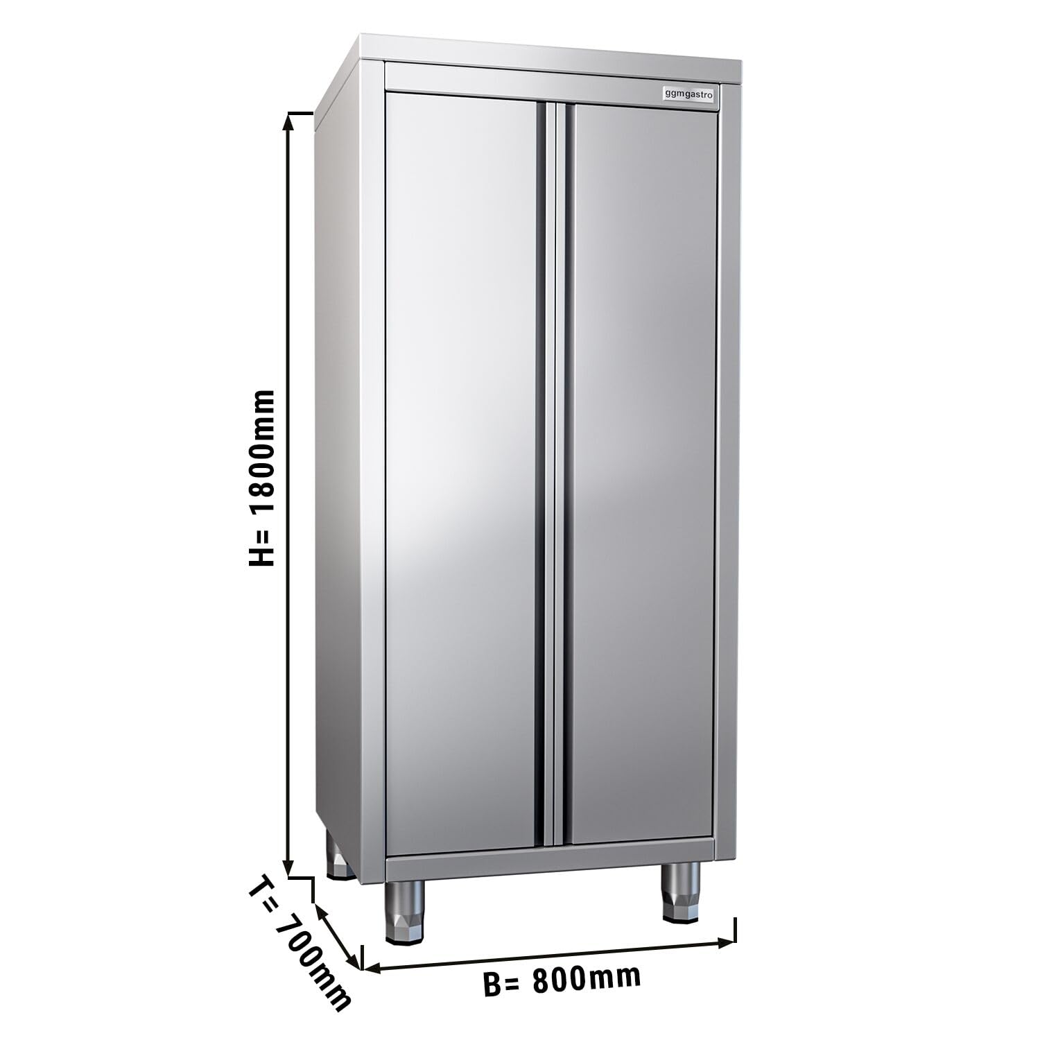 GGM Gastro Geschirrschrank 800x700x1800mm mit 2 Flügeltüren | Robuste Edelstahlkonstruktion, verschweißte Qualität, leichte Reinigung, höhenverstellbar, ideal für den Gastro-Alltag