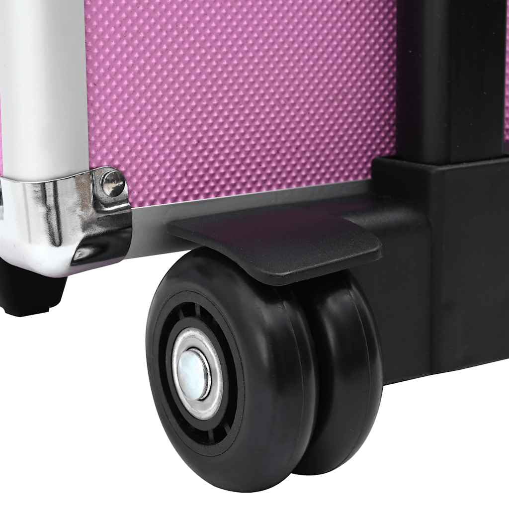 Kosmetikkoffer mit Rollen Rosa, Schminkkoffer Beauty Case mit 4 Etagen, Verstellbarer Trolley für Make-up, Friseur und Kosmetik