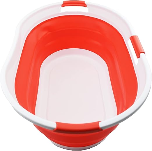 SAMMART 44L (11.6 Gallon) Collapsible Plastic Laundry Basket - Foldable Pop Up Storage Container/Organizer - Portable Washing Tub, Water Capacity: 35L(9.2 Gallon) (1, White/Orange Red)