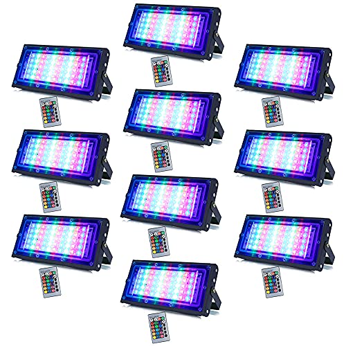 Image of MLD BL2063 50W Multi Color Changing Crystal Led RGB Flood Light with Remote Waterproof Brick Floodlights for Decoration Lights |Red, Green, Blue| 50 Watt | Pack of 10