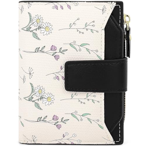 Cute Black Flower Wallet for Women Small Kawaii Coin Purse with ID Window Lightweight and Stylish Design Compact Cash Wallet for Ladies