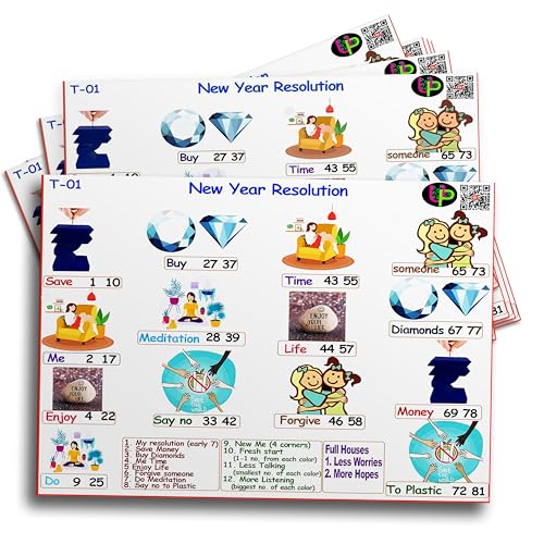 Image of Happy New Year Tambola Tickets | Resolution Images Theme Housie Tambola Themed Bingo Game| Kitty Party Theme Housie Tickets | English | for Family & Friends (Set of 15 Tickets)