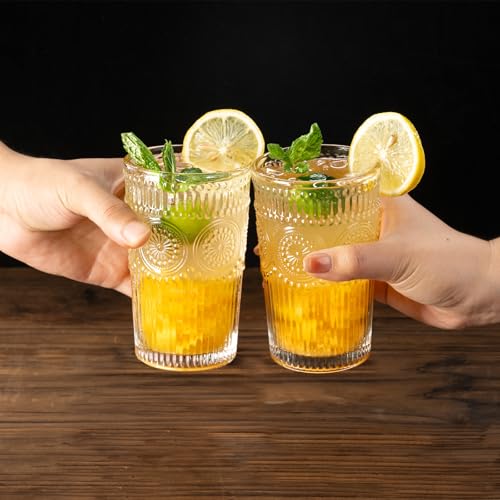 Highball Glasses Set of 4, 10.5 OZ Sunflower Drinking Glasses, Lead-Free Crystal Cocktail Glasses, Water Glasses for Juice, Cocktails, Wine, Iced Tea, Mojitos Glassware Set - Image 4