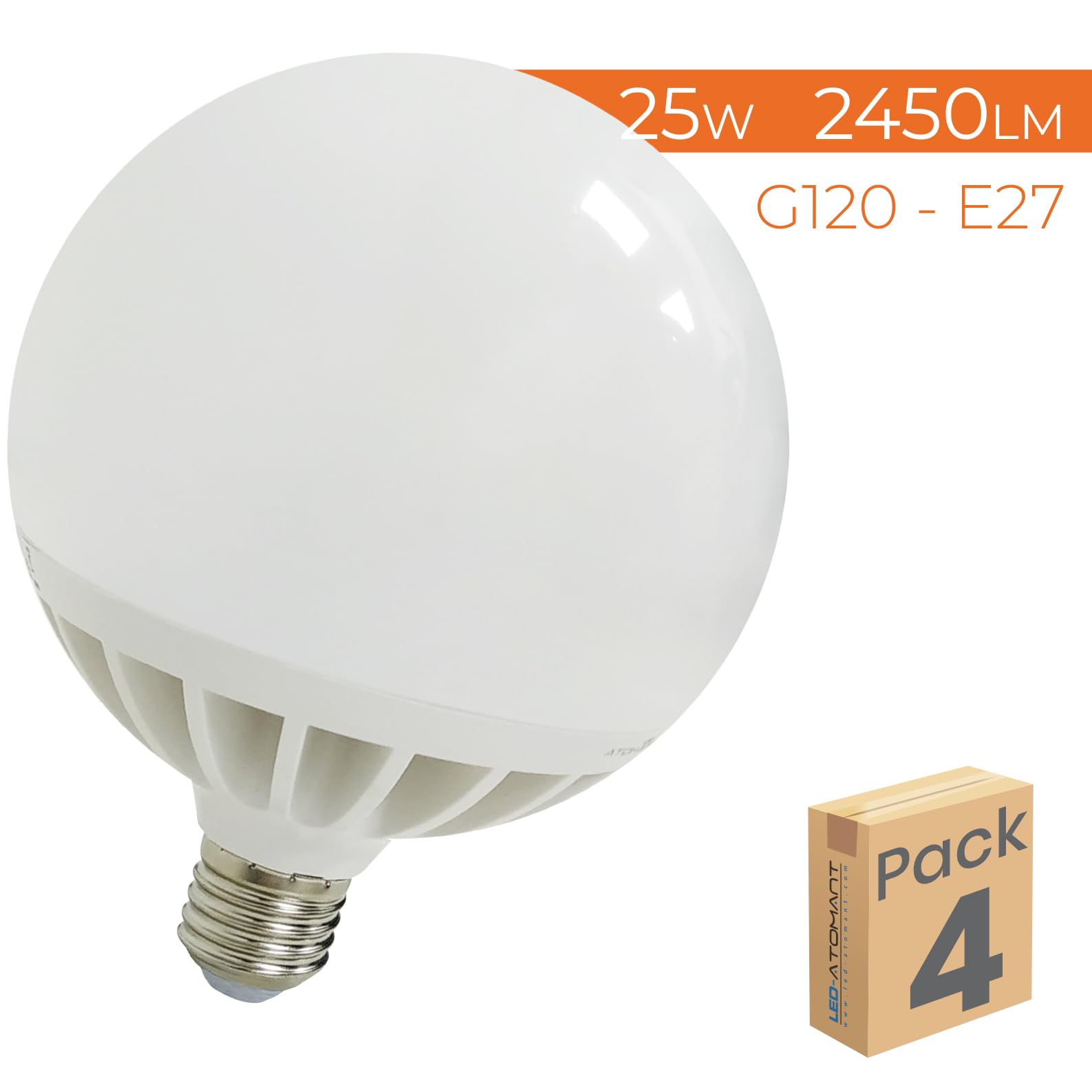 LED ATOMANT 4x Lampadina LED Globo E27 G120 25W Bianco Freddo 2450lm | 6500K, Angolo di apertura 330°