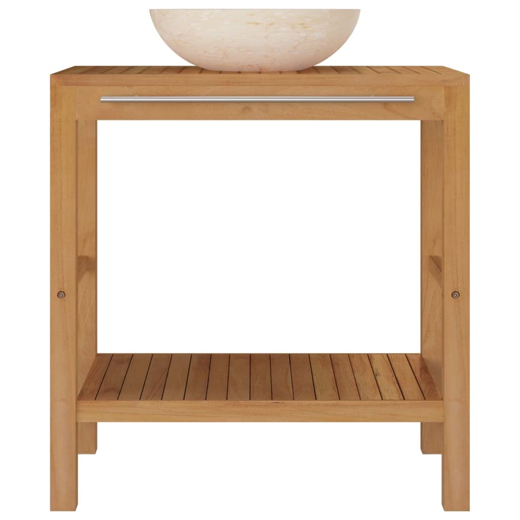 Mobile Sottolavabo in Teak con Lavabo Marmo Crema 74x45x75cm