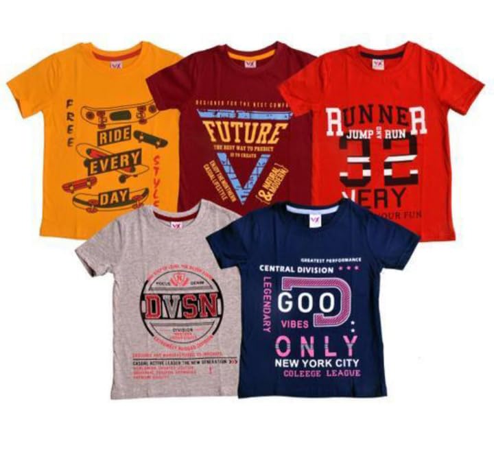 Image of Boys Printed Cotton Half Sleeve Regular Fit Casual t-Shirts Set Combo (Pack of 5)