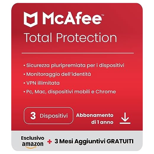 McAfee Total Protection 2024 Esclusiva Amazon, 3 dispositivi, Antivirus, VPN, gestore password, Internet Security,PC/Mac/iOS/Android, Abbonamento di 15 mesi,Codice di attivazione via e-mail
