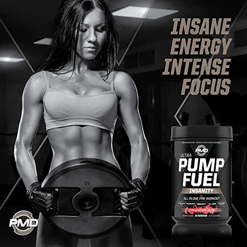 Pmd Sports Ultra Pump Fuel Insanity - Pre Workout Drink Mix For Energy, Strength, Endurance, Recovery - Complex Carbohydrates And Amino Energy - Strawberry Slam (30 Servings) #TOP3