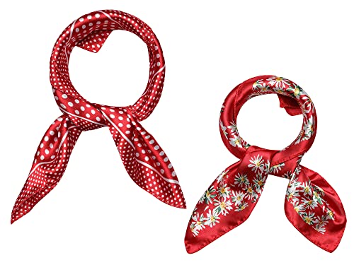 Allegra K 2Pcs 50cm Women Satin Printed Square Kerchief Hair Wrap Neck Scarf 50 * 50cm/19.69 * 19.69