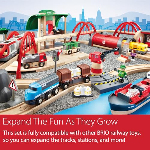 BRIO World Deluxe Railway Set - 87-Piece Wooden Train Set - Includes Passenger & Freight Trains, Stations, Accessories - Safe & Sustainable - MESH Accredited Fun Play for Kids Ages 3 & Up