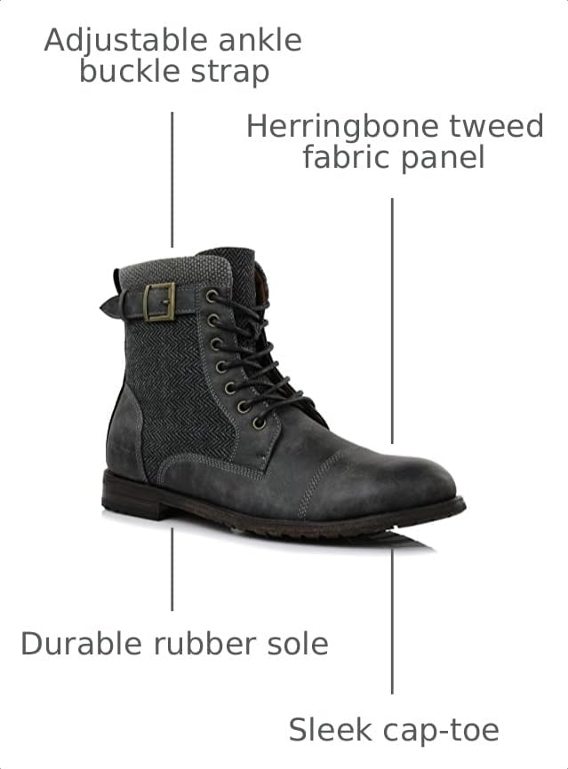 Image of Polar Fox Men's Military Style Combat Boot Collection | Men's Cap Toe Ankle Boots with Lace-Up & Side Zipper