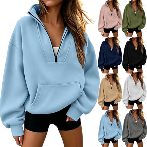 FOCLMP Quarter Zip Pullover Women Fleece Fall Oversized Mockneck Sweatshirt - image 1