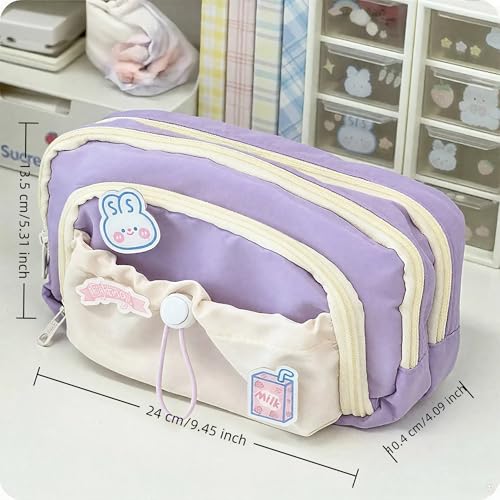Image of FINPAC Pencil Case, 5-Layer Large Capacity Pen Case with Drawstring, Durable Stylish Bag Pouch Holder Box Organize for Study, Office, or Travel (Purple)