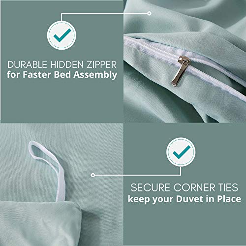 Alazuria Bedding Duvet Cover 3 Piece Set 100% Washed Microfiber-Ultra Soft Breathable Hypoallergenic With Zipper Closure (1 Comforter Cover + 2 Pillow Shams) Green Tea Matcha, Queen #TOP3