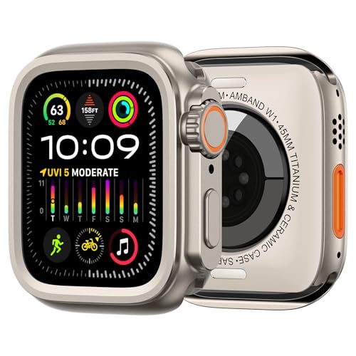 amBand 3 in 1 Metal Case Compatible with Apple Watch Series 8/7 45mm, W1 Rugged Bumper Protector [Turning into Ultra Upgrade] with Watch Crown + Watch Back Cover, Titanium Original