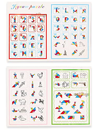 Image of Zest 4 Toyz Magnetic Wooden Writing Board for Kids Double-Sided Alphabet Number Puzzle Board with Whiteboard Chalkboard Eraser Marker and Tangram Set Fun Learning Toy for Boys and Girls