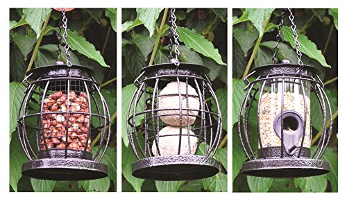 Set of 3 Mini Caged Hanging Lantern Wild Bird Feeders Seeds Nuts & Fat Balls Squirrel Guard
