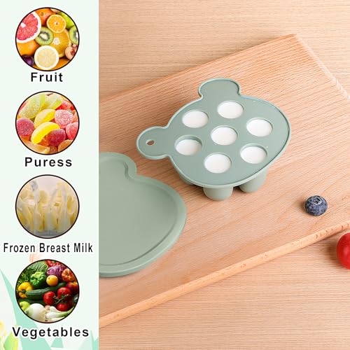 Gedebey Baby Fruit Feeder & Breastmilk Popsicle Mold Set – 3 Pack Silicone Teething Relief Kit with Food Feeder Pacifier, Freezer Tray with Lid & Baby Teether Toy (Pea Green)