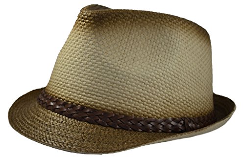 Paper Straw Fedora with Brown Band L/xl Natural