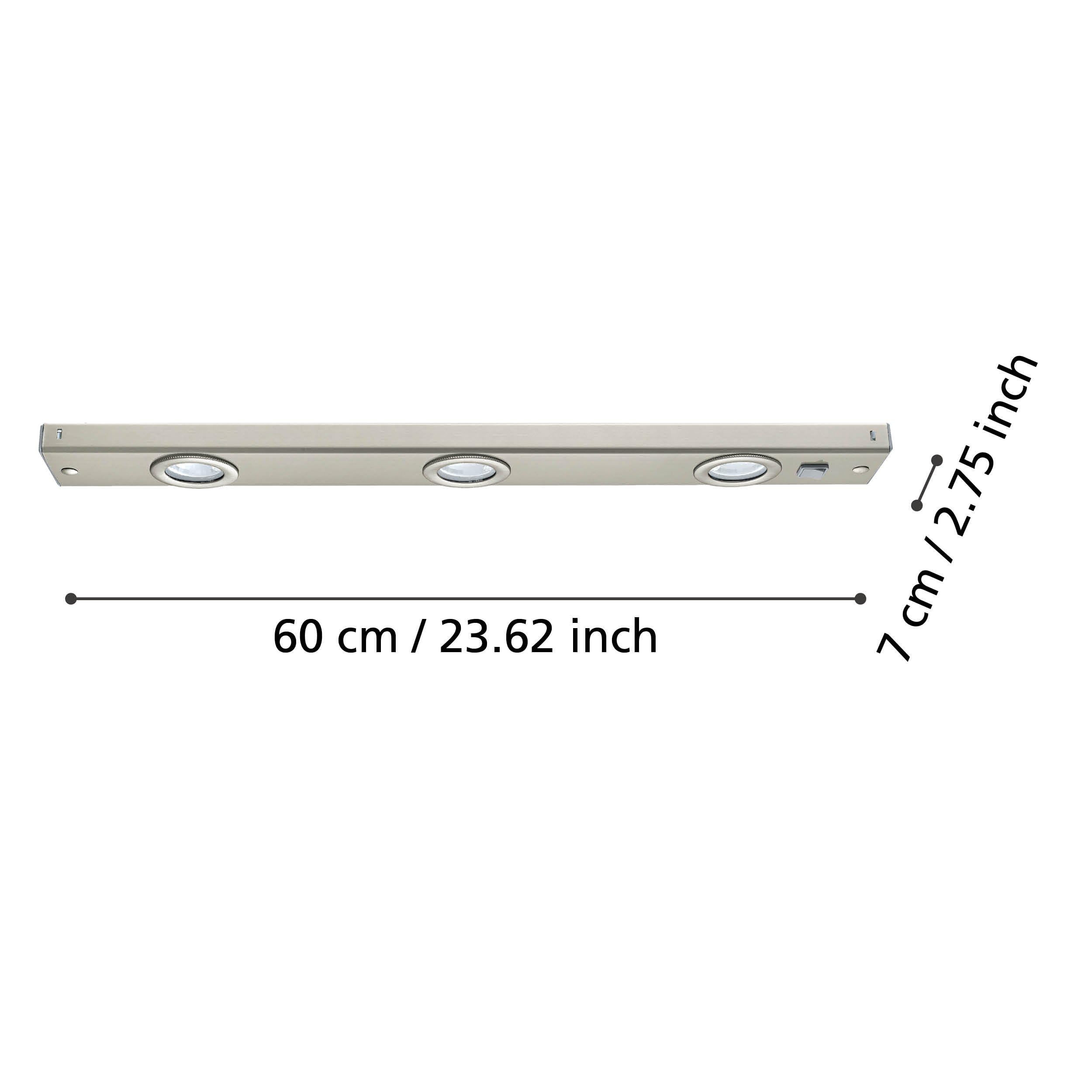EGLO Kob Luz led para montar bajo mueble, lámpara de cocina de 3 focos de metal en plata con interruptor basculante, luz led para cocina, blanco cálido