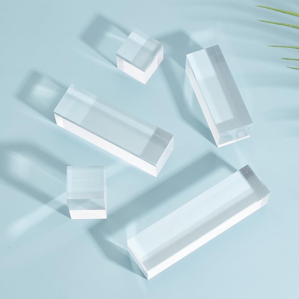 BENECREAT 5 Pcs Bloc D'Affichage en Acrylique Transparent 3/5/8/10/12 cm Cube Carré Blocs D'Affichage en Acrylique Support de Socle D'Affichage Solide pour Affichage de Pierres Précieuses et Bijoux